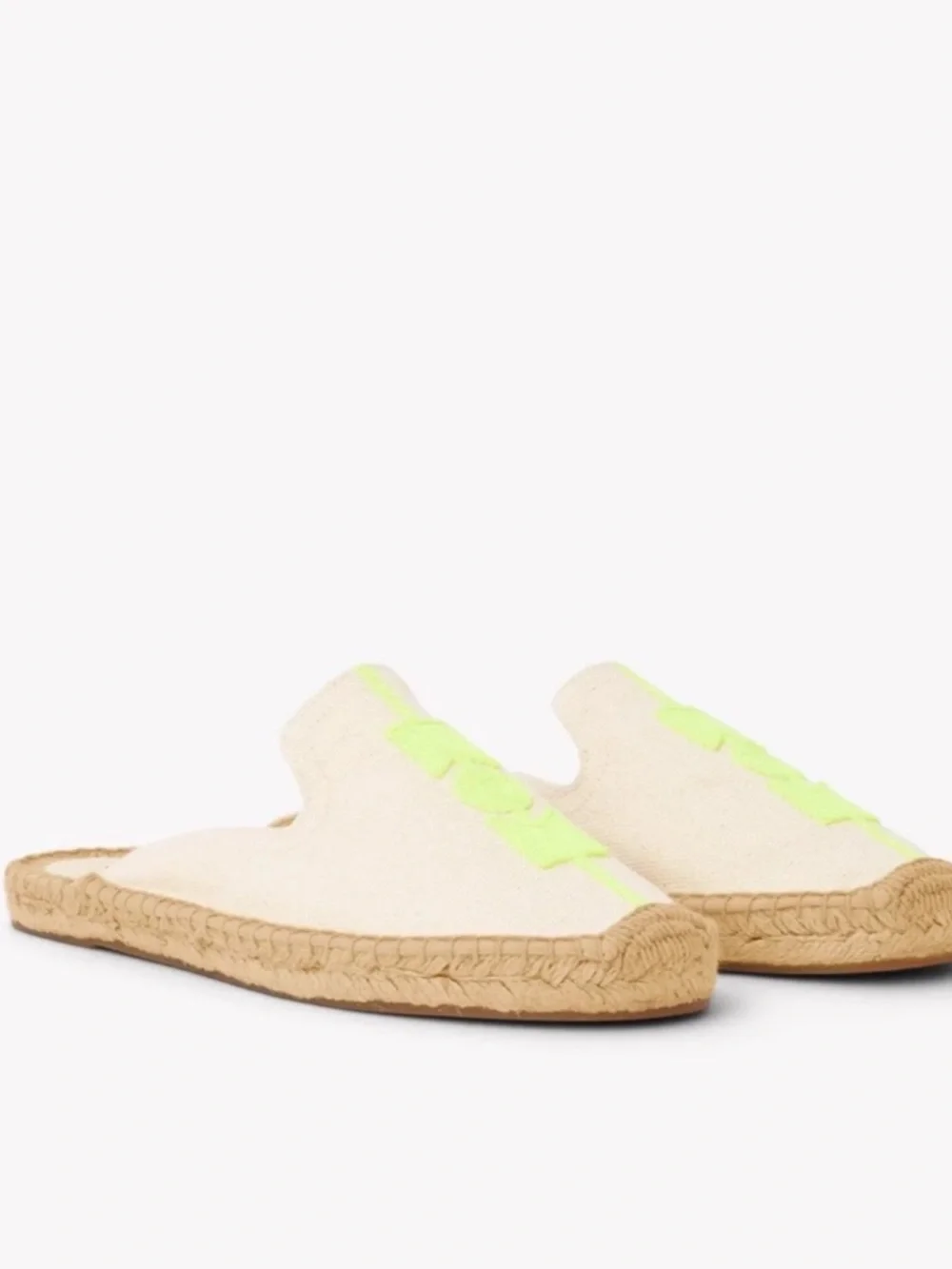 NWT Soludos Cream Slip-On Espadrille with NeonYellow Stripe
